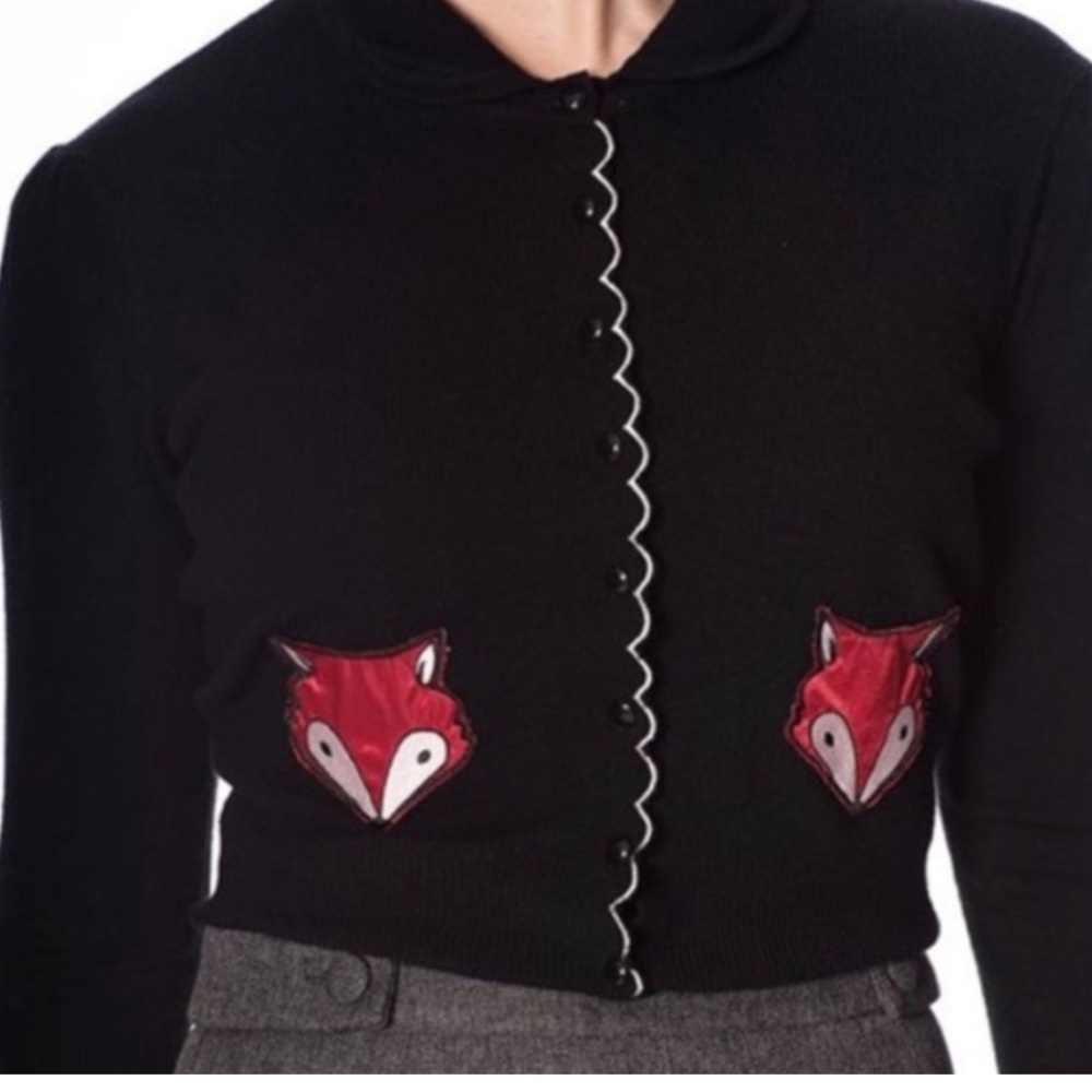 Banned Retro Foxy Scallop Cardigan Black - Picture 5 of 16
